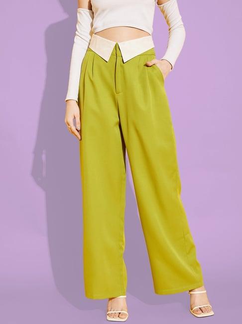 kassually lime green regular fit mid rise trousers