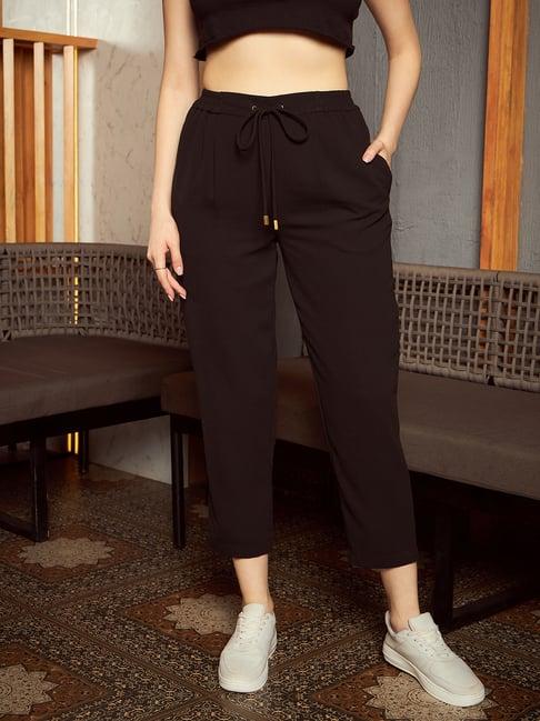 kassually black regular fit high rise pants