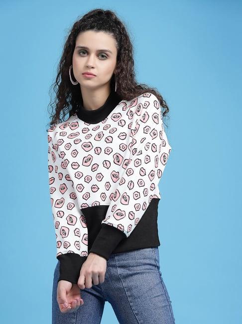 kassually white & black printed sweatshirt