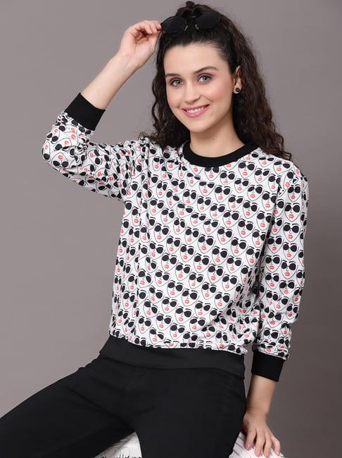 kassually white & black printed sweatshirt