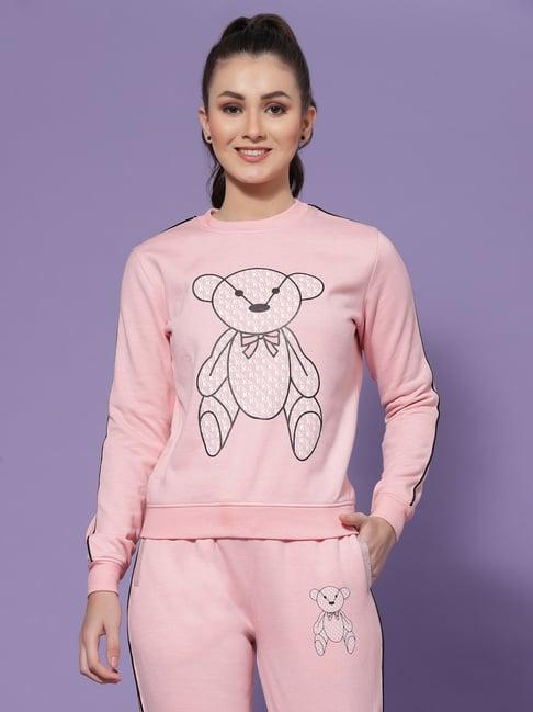 kassually pink fleece printed sweatshirt