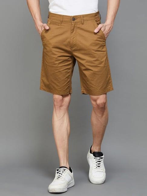 fame forever by lifestyle dark khaki regular fit shorts