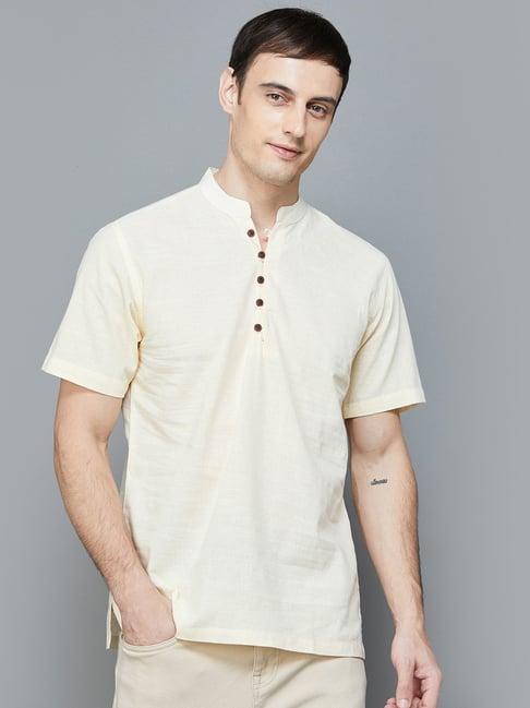 melange by lifestyle beige cotton regular fit short kurta