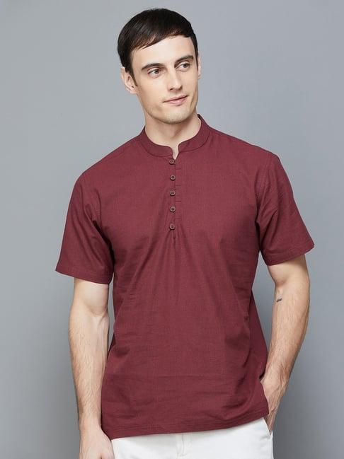 melange by lifestyle wine cotton regular fit short kurta