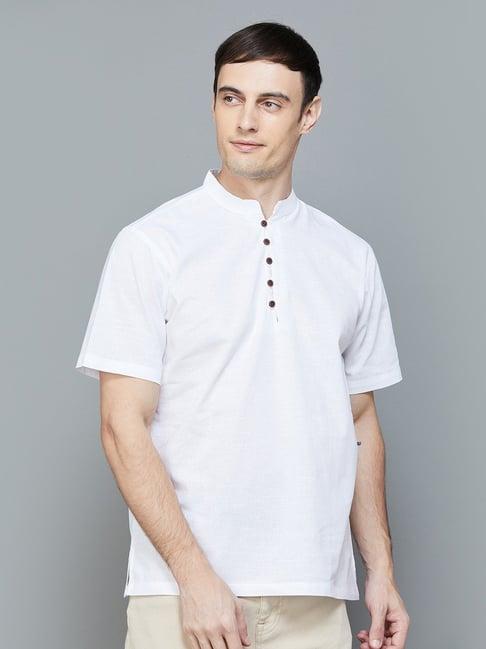 melange by lifestyle white cotton regular fit short kurta