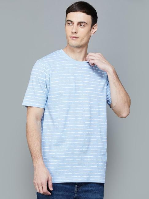 code by lifestyle blue regular fit striped t-shirt