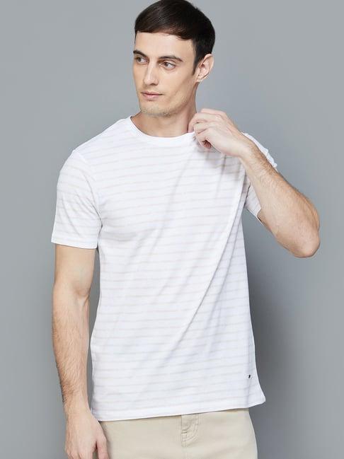 code by lifestyle white regular fit striped t-shirt