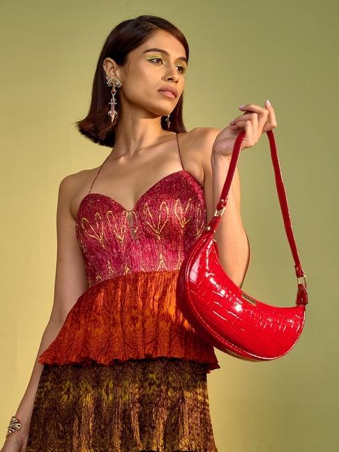 modern myth red textured medium hobo bag