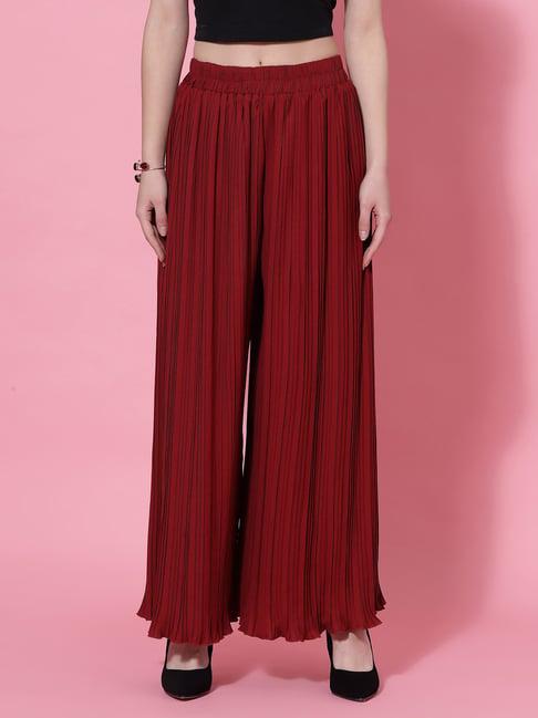 kassually maroon relaxed fit high rise palazzos