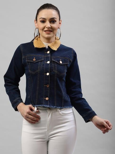 kassually navy cotton relaxed fit denim jacket