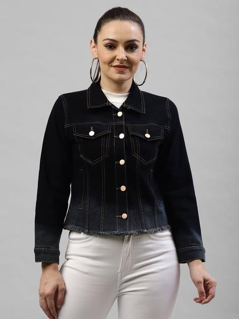 kassually black cotton relaxed fit denim jacket