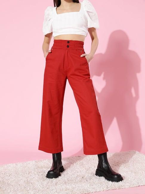 kassually red relaxed fit high rise jeans