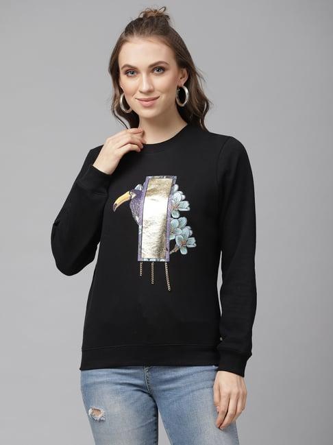 kassually black cotton printed sweatshirt