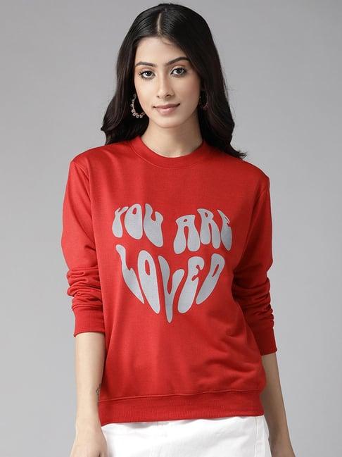 kassually red cotton graphic print sweatshirt