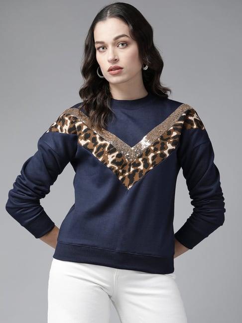 kassually navy cotton embellished sweatshirt