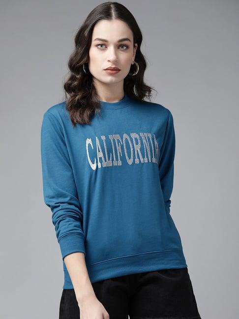 kassually blue cotton graphic print sweatshirt