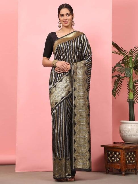 silk land art silk black striped saree with blouse