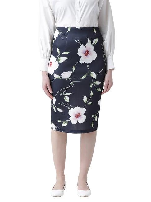 kassually navy floral print skirt