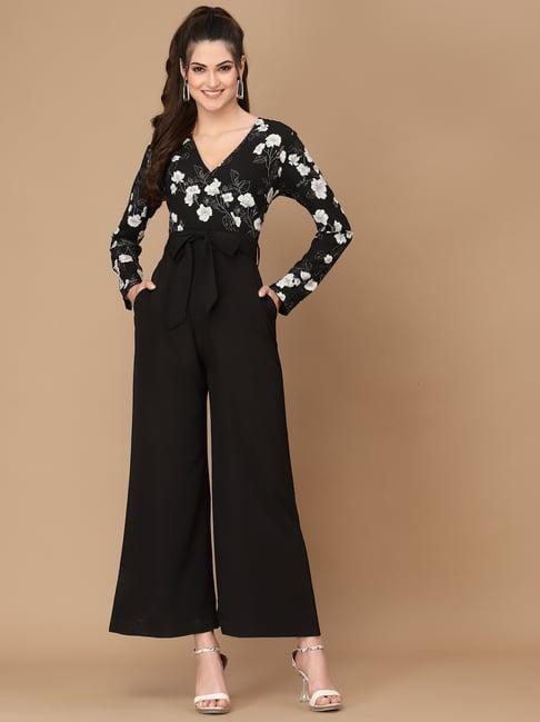 kassually black & white floral print jumpsuit