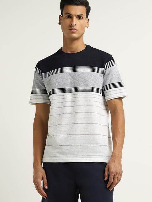 wes lounge by westside grey striped relaxed fit t-shirt