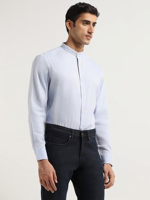 ascot by westside blue solid relaxed fit shirt