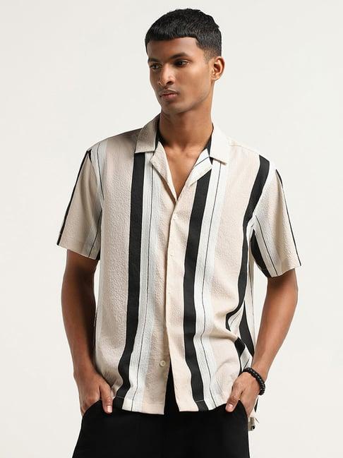 nuon by westside beige striped relaxed fit shirt