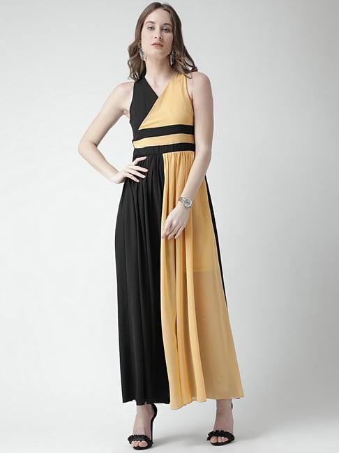 kassually yellow & black color-block maxi dress