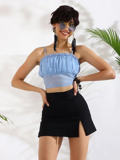 kassually blue relaxed fit crop top