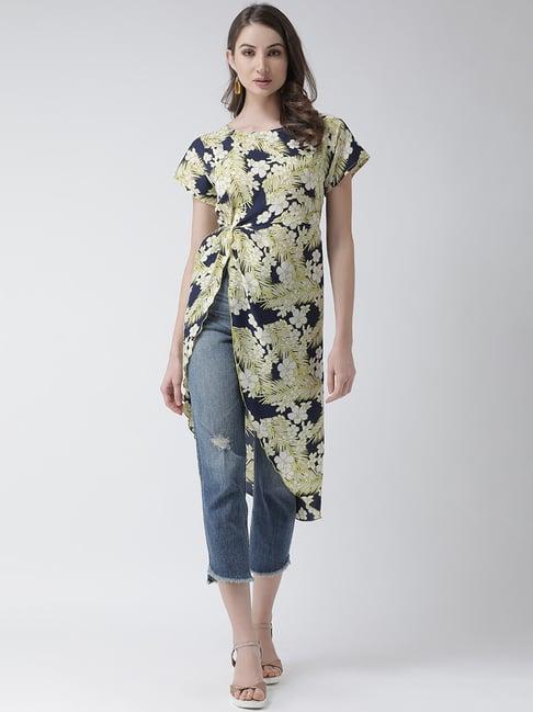 kassually navy & yellow floral print top