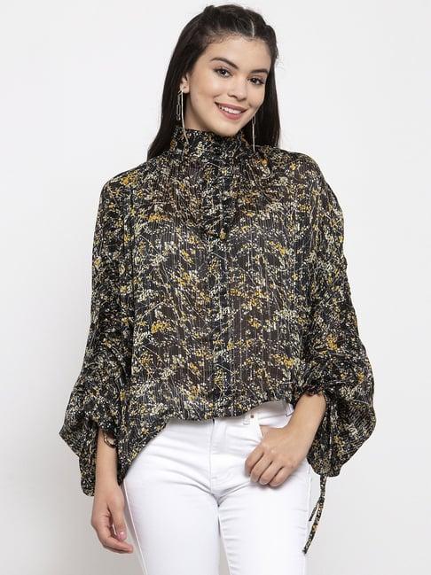 kassually black & yellow floral print top