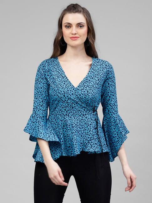 kassually blue & black animal print top