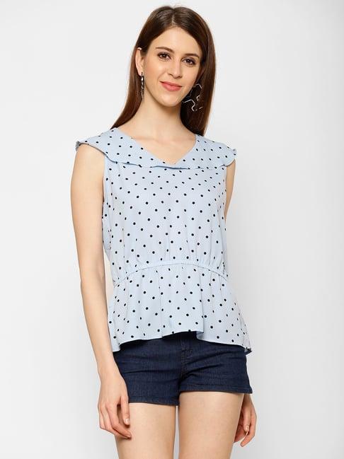 kassually blue & black printed top