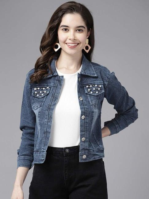 aarika navy embellished jacket