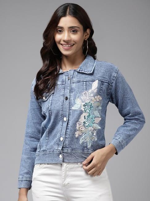 aarika blue embroidered jacket