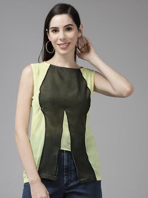 aarika yellow color-block top