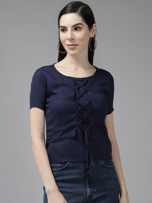 aarika navy regular fit top