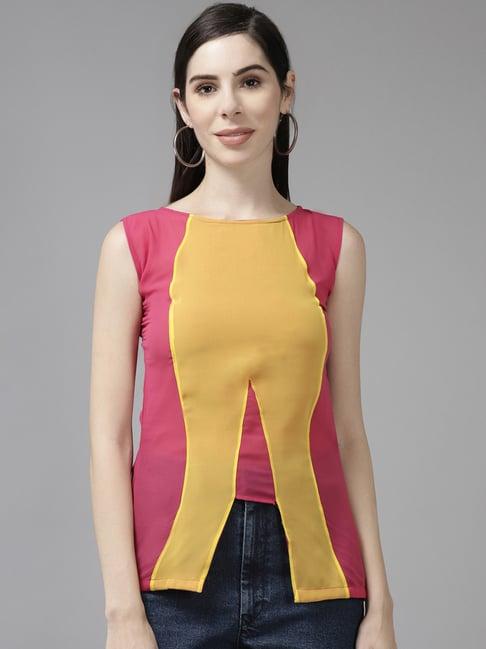 aarika yellow & pink color-block top