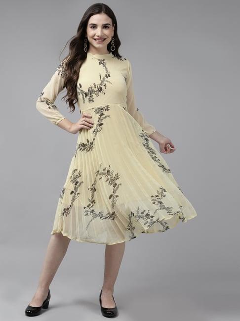 aarika beige printed a-line dress