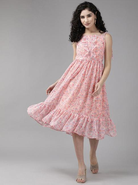 aarika pink printed a-line dress