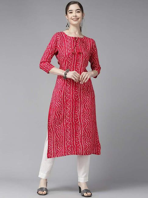 aarika pink cotton printed straight kurta