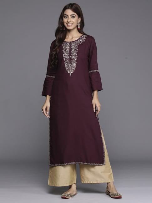 indo era purple embroidered straight kurta