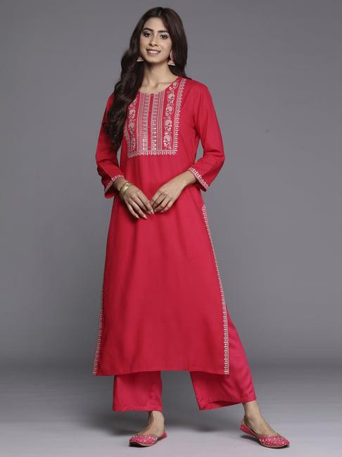 indo era pink embroidered straight kurta