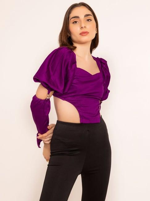 kaori by shreya agarwal purple cotton crop top