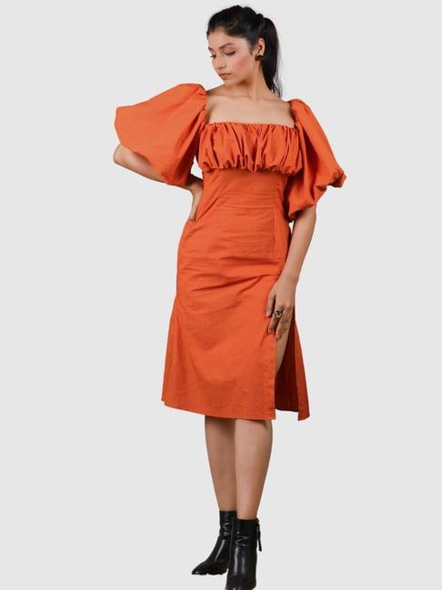 kaori by shreya agarwal orange cotton a-line dress