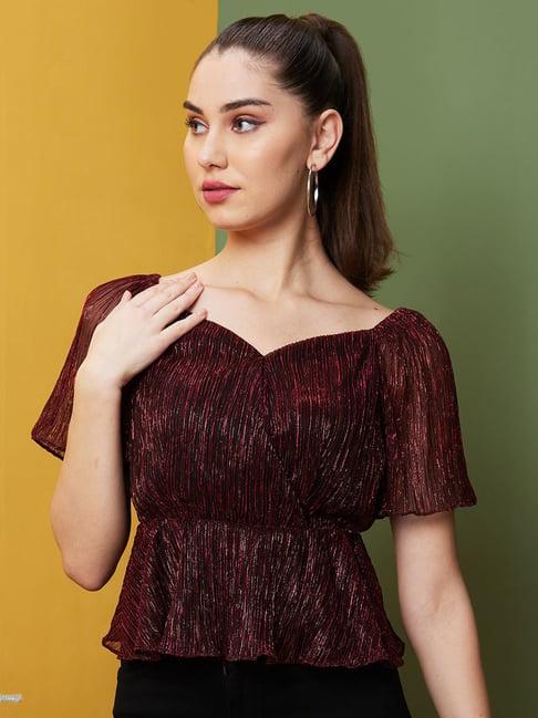 globus dark red embellished top