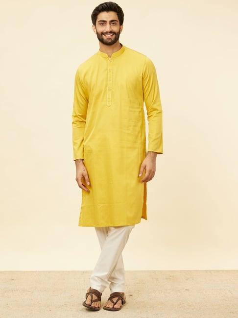 manyavar mustard & begie regular fit kurta bottom set