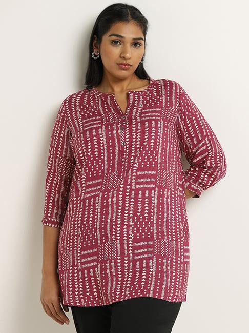 diza by westside wine geometric printed tunic