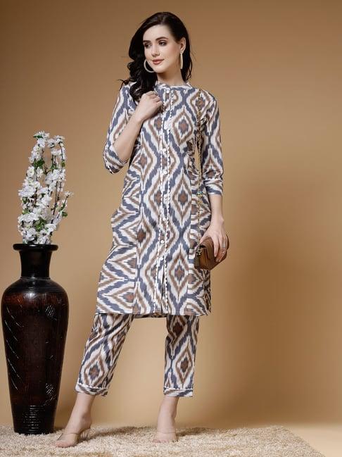 indibelle grey cotton printed kurta pant set