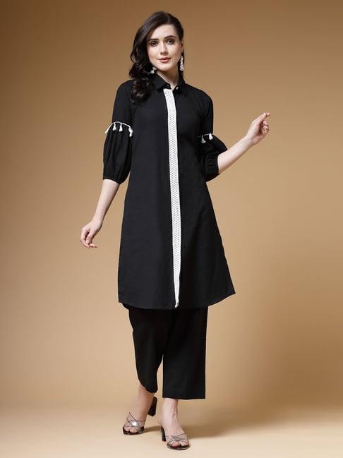 indibelle black cotton kurta pant set