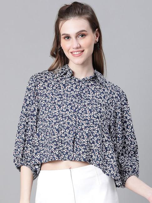 oxolloxo blue floral print crop shirt